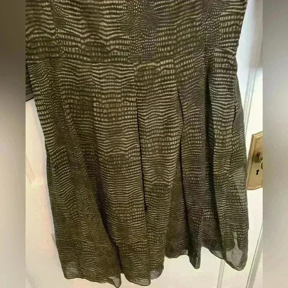 Akris Brown Black Pattern Cotton Pleated Midi Dress, Womens Size 10 - Picture 9 of 16